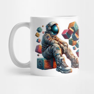 Cosmic Astronaut with Floating Cubes Art Mug